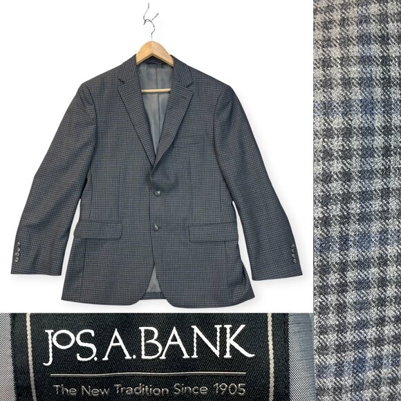 JoS. A. Bank Mens Blazer 1905 Micro Check Blue Gray Wool Traditional Fit Sz 40R - Picture 1 of 15